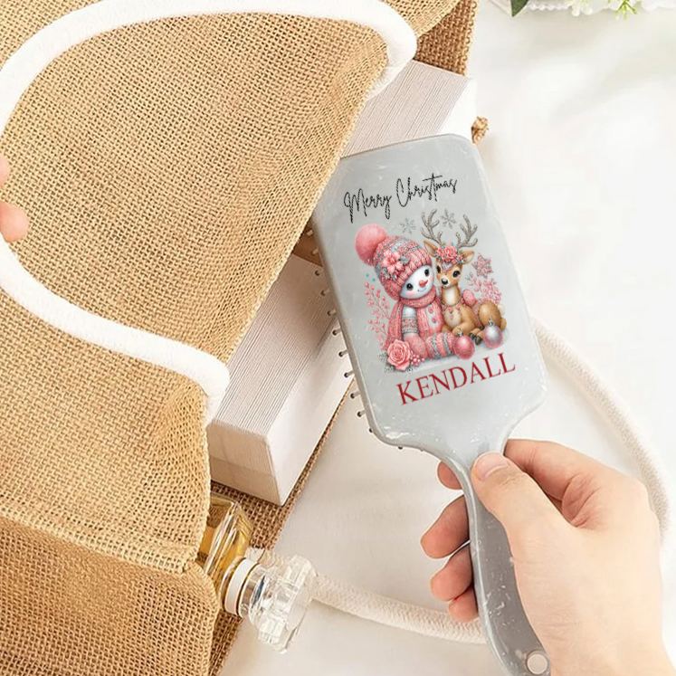 Personalized Christmas Hair Brush with Custom Name and Festive Holiday Design for Kids and Joyful Grooming Hair Brush