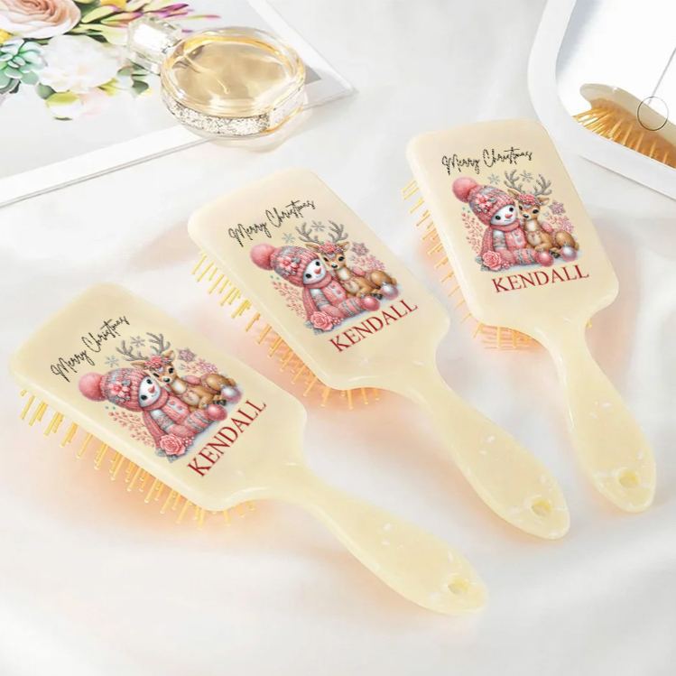 Personalized Christmas Hair Brush with Custom Name and Festive Holiday Design for Kids and Joyful Grooming Hair Brush