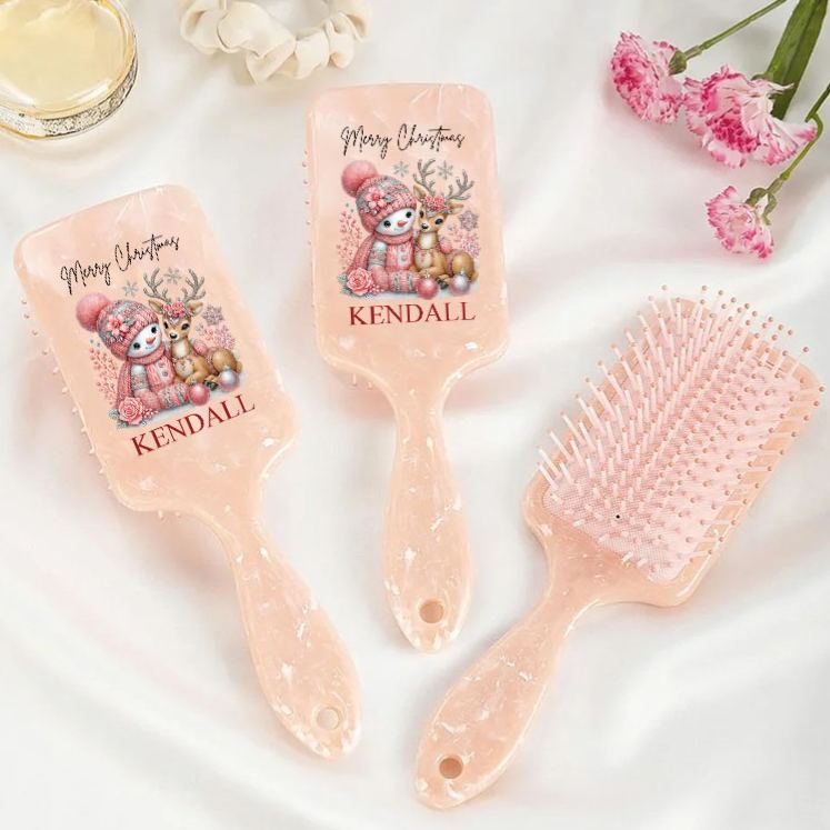 Personalized Christmas Hair Brush with Custom Name and Festive Holiday Design for Kids and Joyful Grooming Hair Brush
