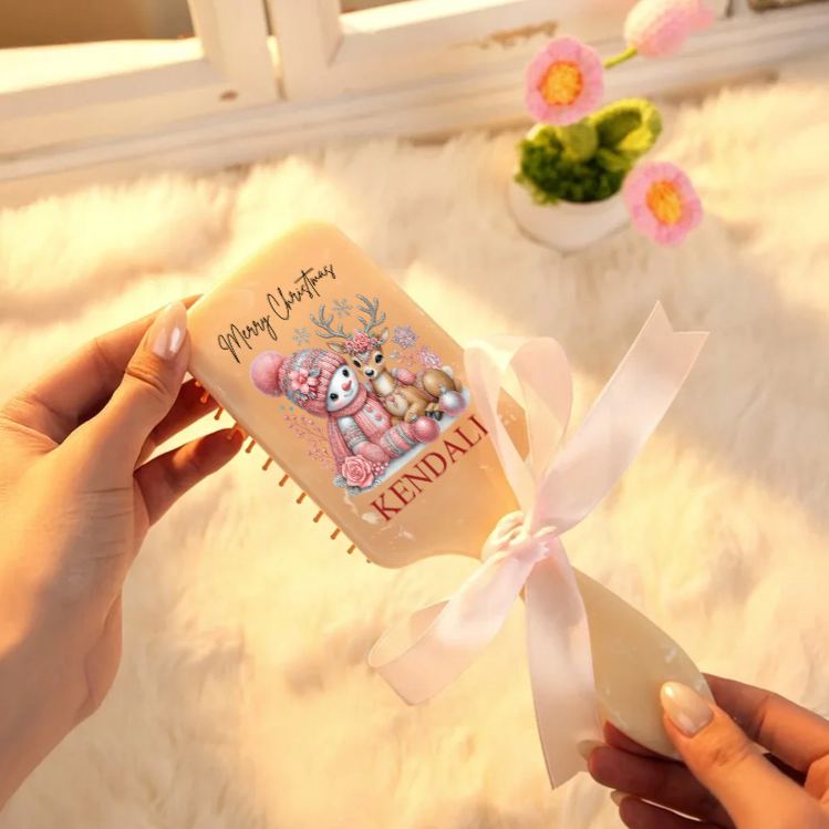 Personalized Christmas Hair Brush with Custom Name and Festive Holiday Design for Kids and Joyful Grooming Hair Brush