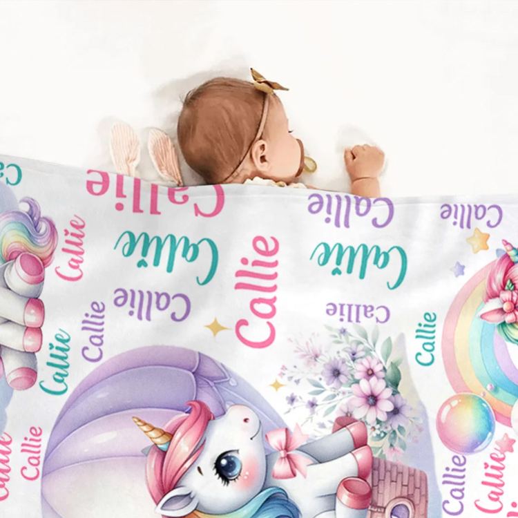 Personalized Cute Stars Rainbow Fantasy Unicorn Soft Throw Blanket with Name Home Decor Birthday Gift for Kids Unicorn Lovers