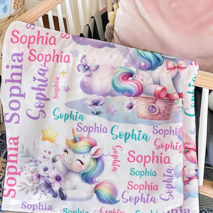 Personalized Cute Stars Rainbow Fantasy Unicorn Soft Throw Blanket with Name Home Decor Birthday Gift for Kids Unicorn Lovers