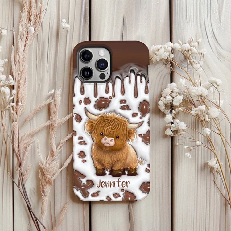 Personalized Highland Cow Phone Cases with Cute Cow Design and Custom Name for Animal Lovers and Unique Style Phone Cases