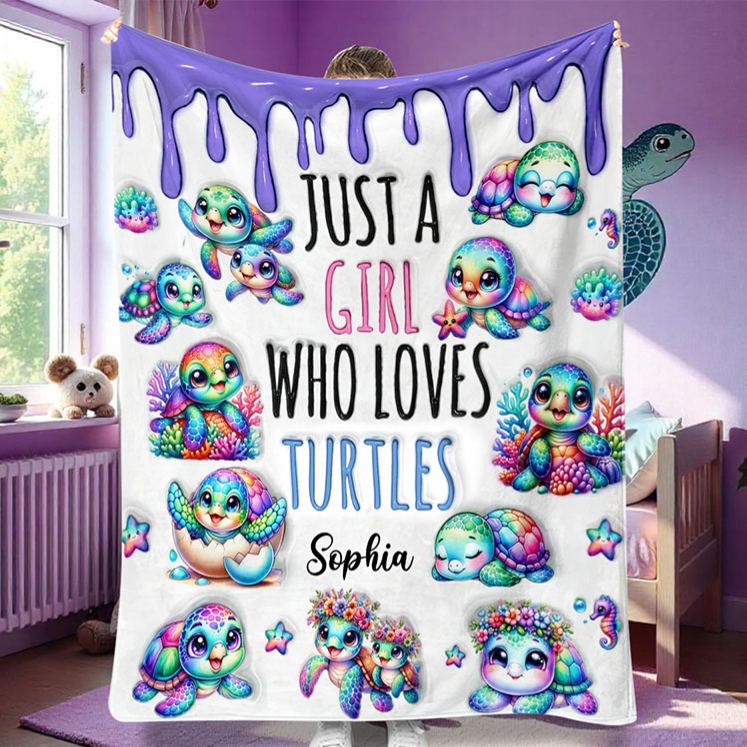 Personalized Turtle Lover Blanket with Colorful Turtle Design and Custom Name for Turtle Enthusiasts Blanket