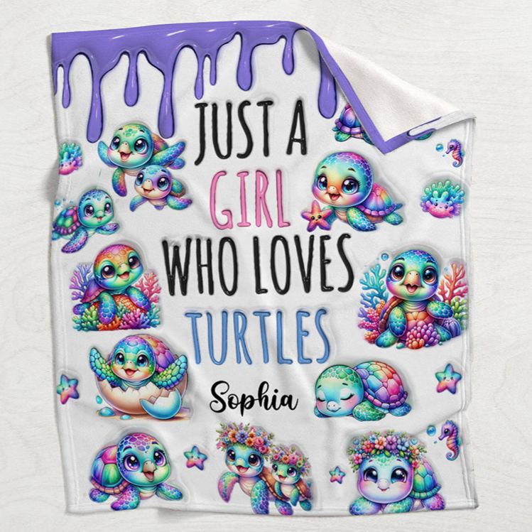 Personalized Turtle Lover Blanket with Colorful Turtle Design and Custom Name for Turtle Enthusiasts Blanket