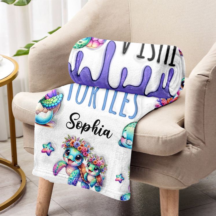 Personalized Turtle Lover Blanket with Colorful Turtle Design and Custom Name for Turtle Enthusiasts Blanket