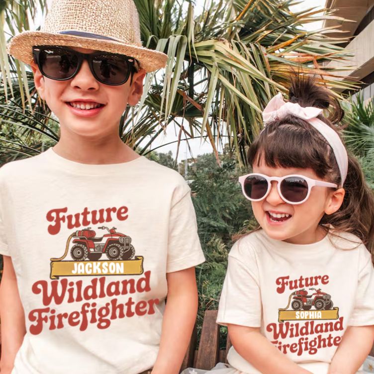 Personalized Wildland Firefighter Inspired Kids T-Shirt with Custom Name and Bold Future Firefighter Graphic Kids T-Shirt