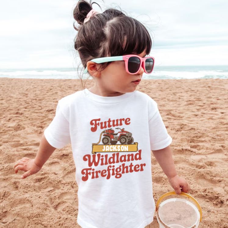 Personalized Wildland Firefighter Inspired Kids T-Shirt with Custom Name and Bold Future Firefighter Graphic Kids T-Shirt