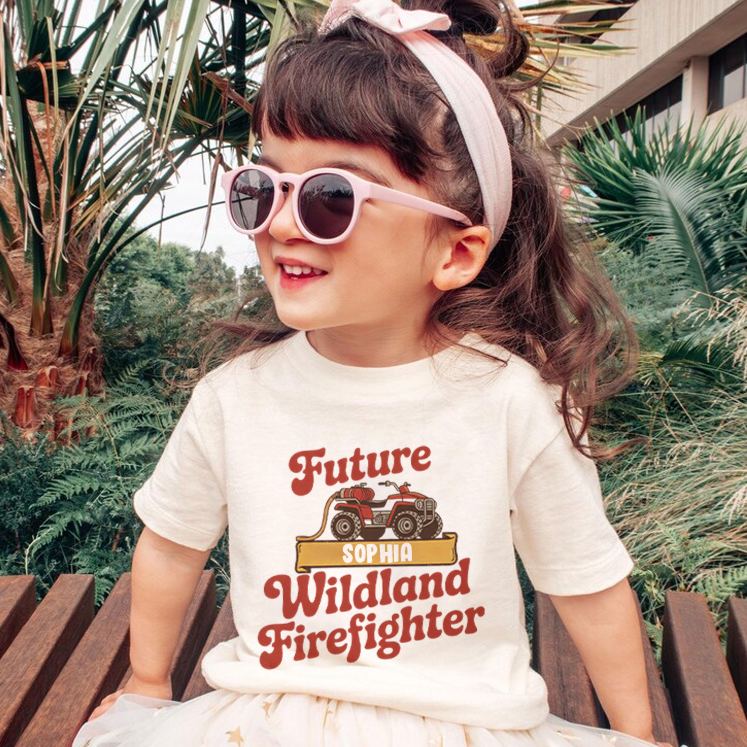 Personalized Wildland Firefighter Inspired Kids T-Shirt with Custom Name and Bold Future Firefighter Graphic Kids T-Shirt