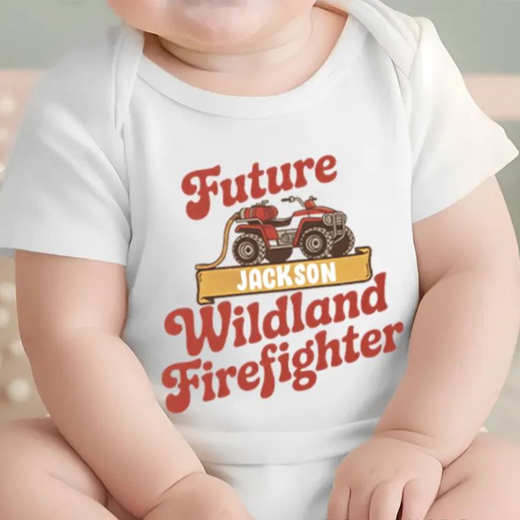 Personalized Wildland Firefighter Inspired Baby Bodysuit with Custom Name and Bold Future Firefighter Graphic Kids T-Shirt