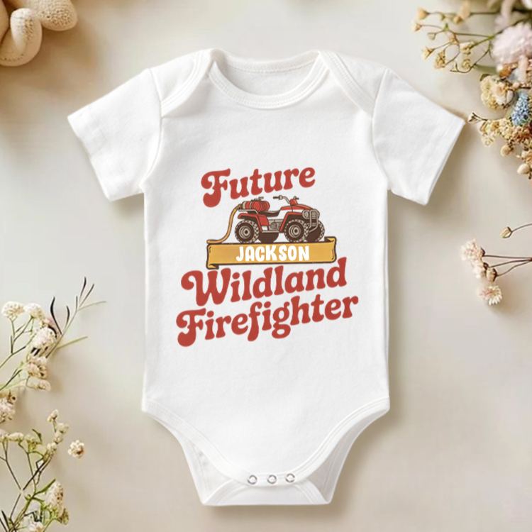 Personalized Wildland Firefighter Inspired Baby Bodysuit with Custom Name and Bold Future Firefighter Graphic Kids T-Shirt
