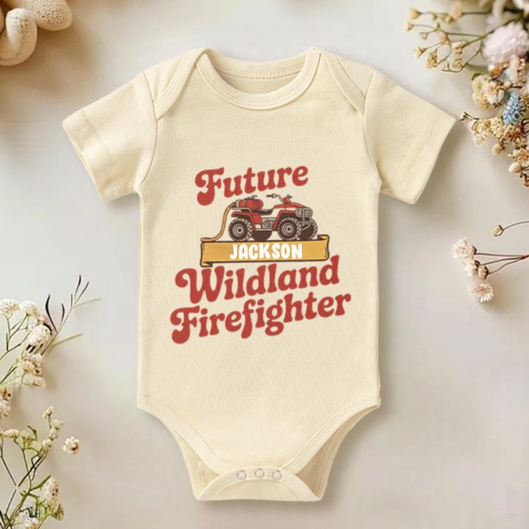 Personalized Wildland Firefighter Inspired Baby Bodysuit with Custom Name and Bold Future Firefighter Graphic Kids T-Shirt