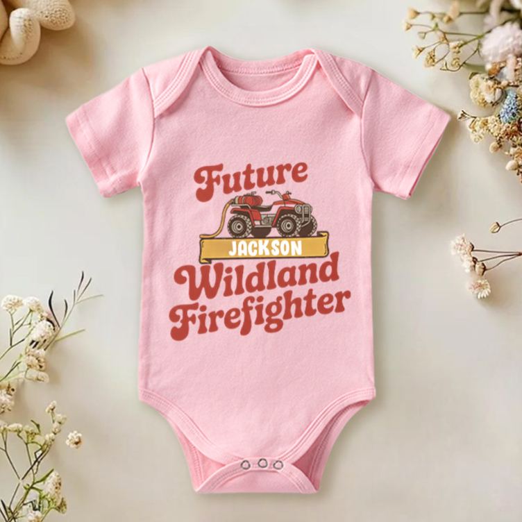 Personalized Wildland Firefighter Inspired Baby Bodysuit with Custom Name and Bold Future Firefighter Graphic Kids T-Shirt