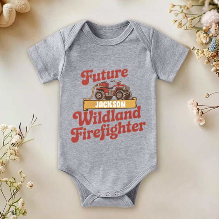 Personalized Wildland Firefighter Inspired Baby Bodysuit with Custom Name and Bold Future Firefighter Graphic Kids T-Shirt