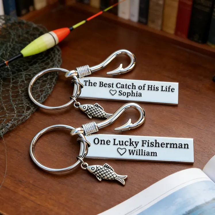 Personalized Fishing Keychain Funny Fishing Keychain Best Catch of His Life Design Custom Name Romantic Gift for Couples and Fishing Enthusiasts