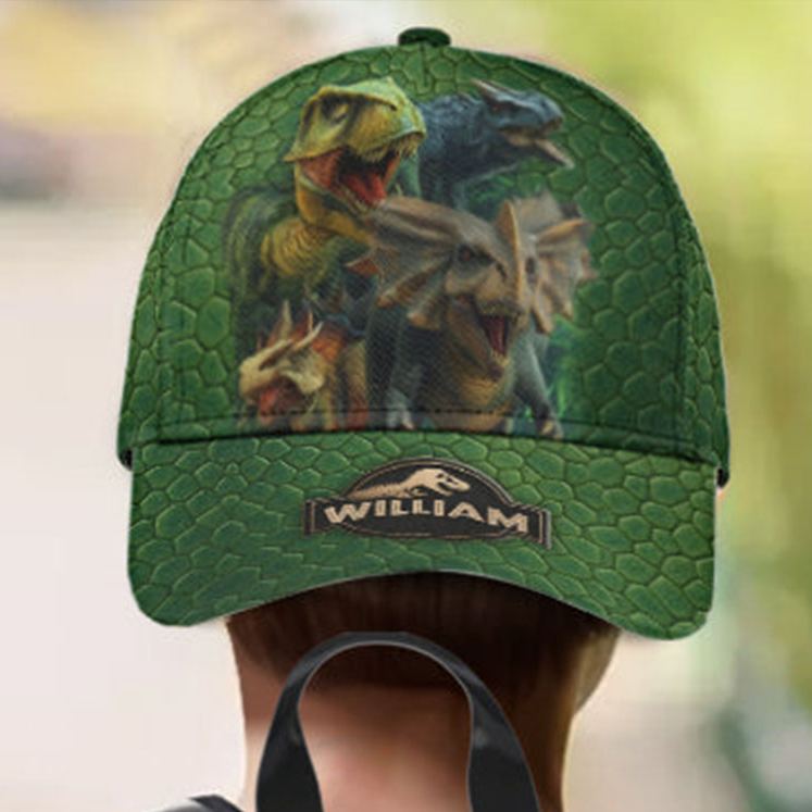Personalized Dinosaur Adventure Cap with Custom Name and Realistic Prehistoric Design Perfect for Young Explorers Kid Classic Cap