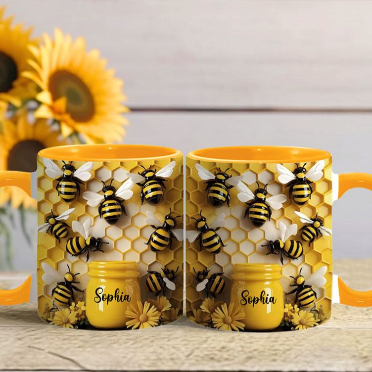 Personalized Honeybee Mug with Vibrant Beehive Design and Custom Name Perfect for Nature Lovers and Gift Giving Mug