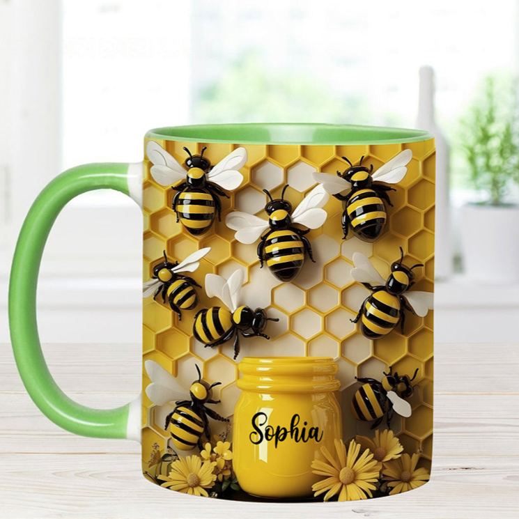 Personalized Honeybee Mug with Vibrant Beehive Design and Custom Name Perfect for Nature Lovers and Gift Giving Mug