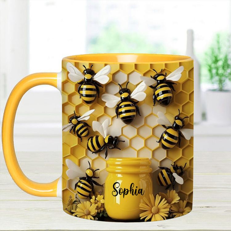Personalized Honeybee Mug with Vibrant Beehive Design and Custom Name Perfect for Nature Lovers and Gift Giving Mug