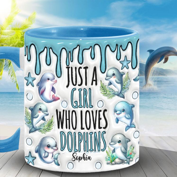 Personalized Dolphin Accent Mug Just A Girl Who Loves Dolphins Gift for Family Kids