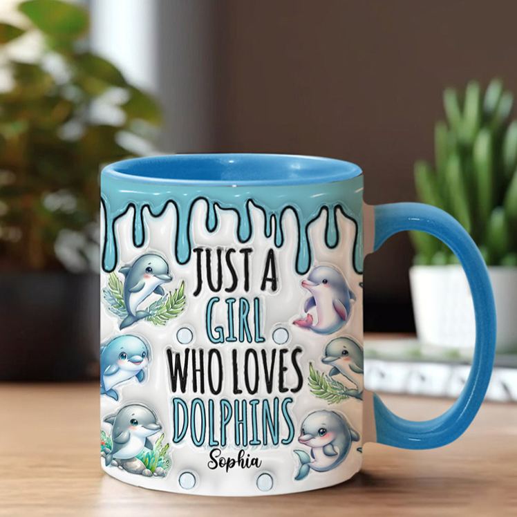Personalized Dolphin Accent Mug Just A Girl Who Loves Dolphins Gift for Family Kids