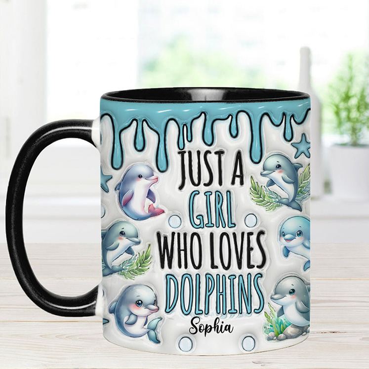 Personalized Dolphin Accent Mug Just A Girl Who Loves Dolphins Gift for Family Kids