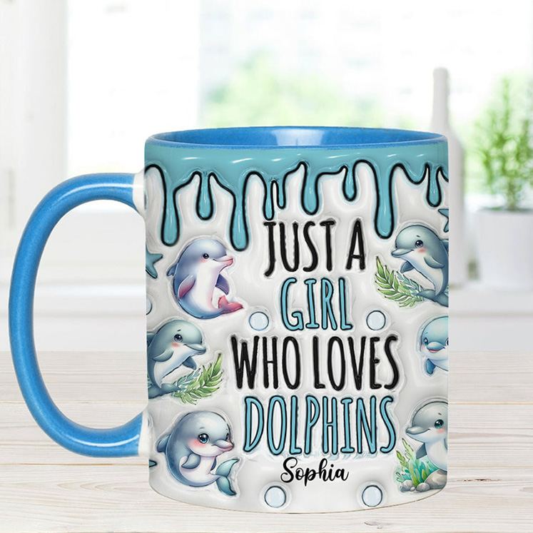 Personalized Dolphin Accent Mug Just A Girl Who Loves Dolphins Gift for Family Kids