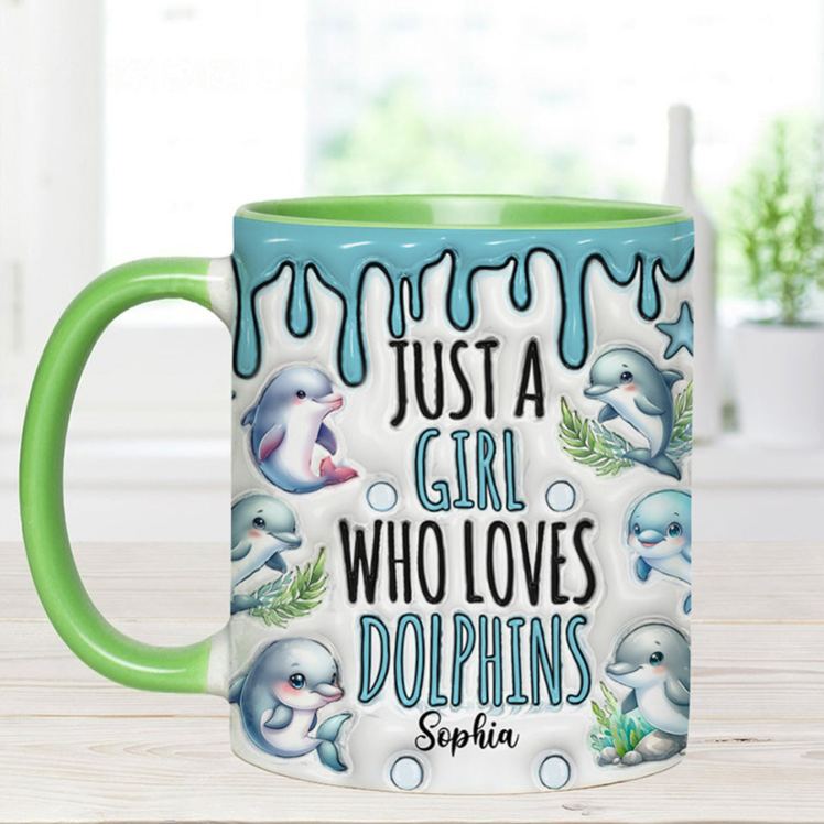 Personalized Dolphin Accent Mug Just A Girl Who Loves Dolphins Gift for Family Kids