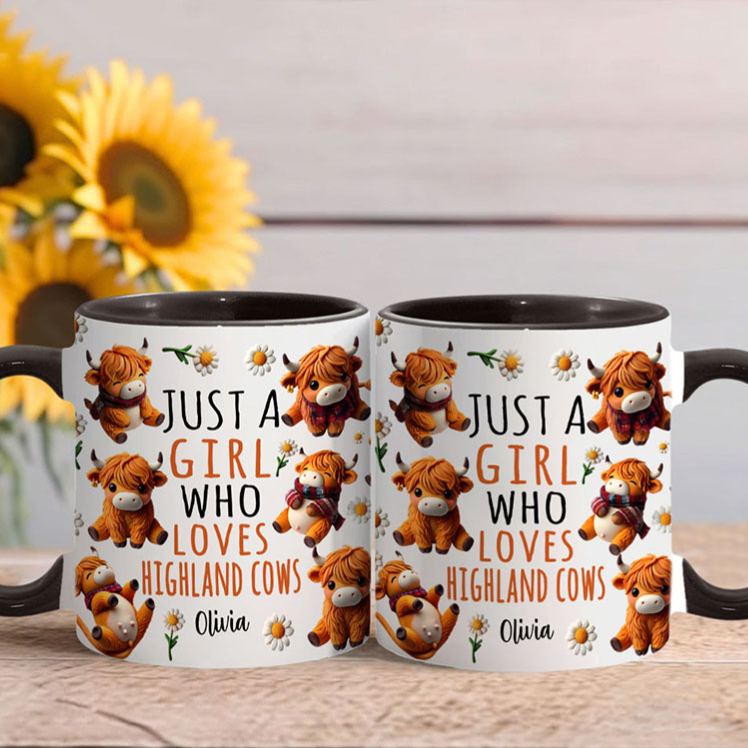 Personalized Highland Cow Accent Mug Just A Girl Who Loves Highland Cows