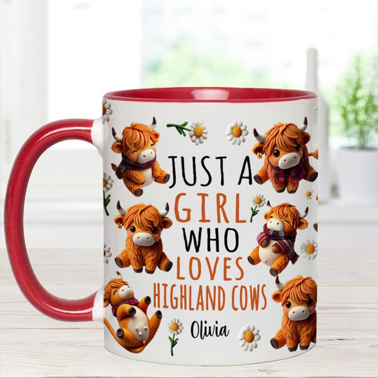 Personalized Highland Cow Accent Mug Just A Girl Who Loves Highland Cows