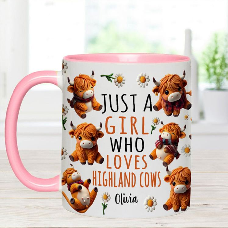 Personalized Highland Cow Accent Mug Just A Girl Who Loves Highland Cows