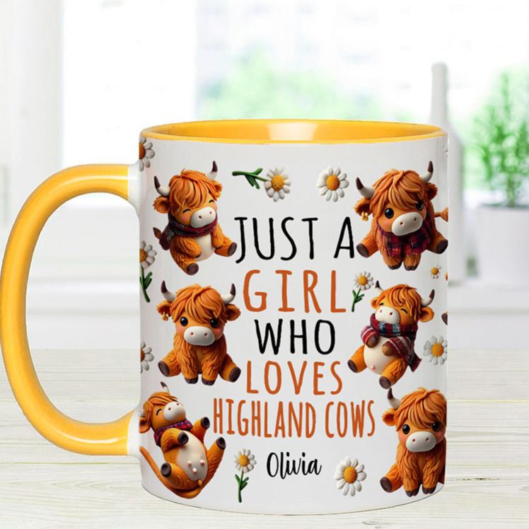 Personalized Highland Cow Accent Mug Just A Girl Who Loves Highland Cows