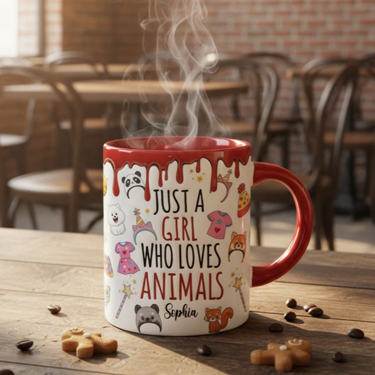 Personalized Animal Lover Mug with Cute Illustrations and Custom Name Perfect for Pet Enthusiasts and Gift Giving Mug