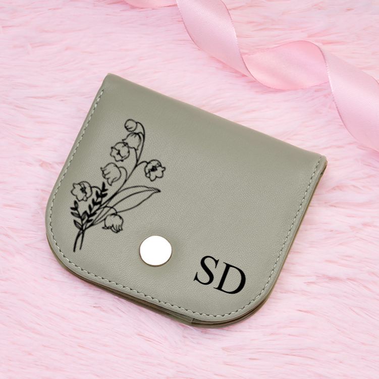 Personalized Minimalist Sage Wallet with Elegant Floral Line Art and Initials for Sophisticated Everyday Use Wallet