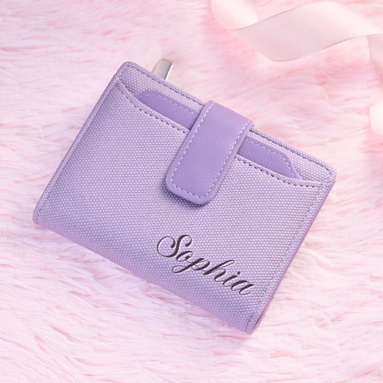 Personalized Elegant Lavender Wallet with Subtle Texture and Custom Name for Stylish and Functional Use Wallet