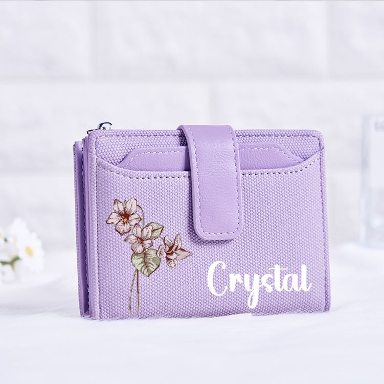 Personalized Chic Lavender Wallet with Delicate Floral Accents and Custom Name for Elegant Everyday Use Wallet