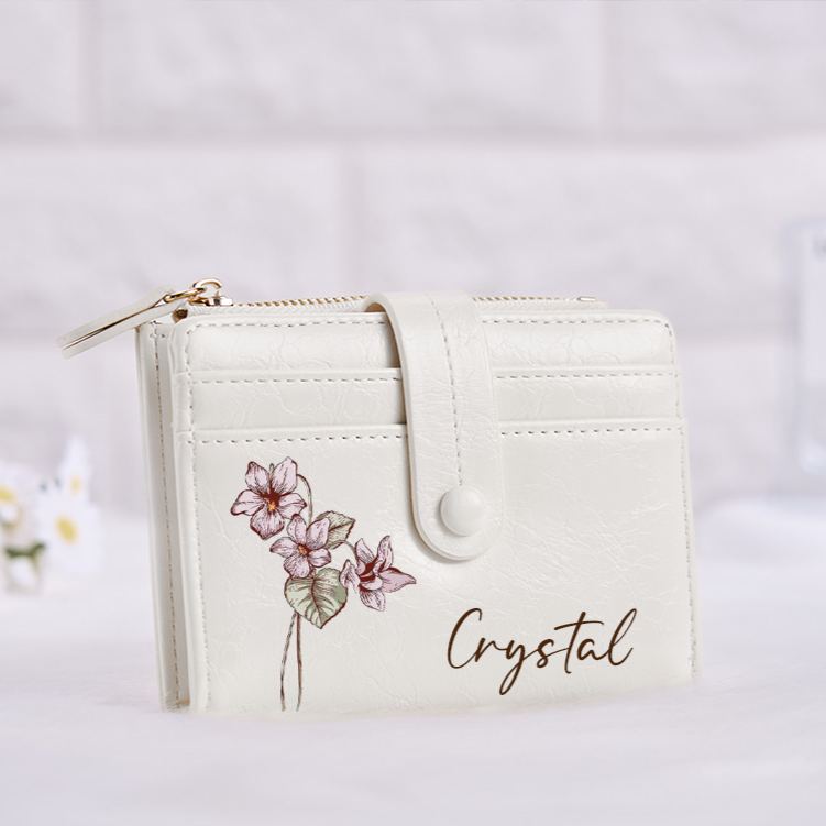 Personalized Floral Elegance Wallet with Delicate Blossom Illustration and Custom Name for Graceful Style Wallet