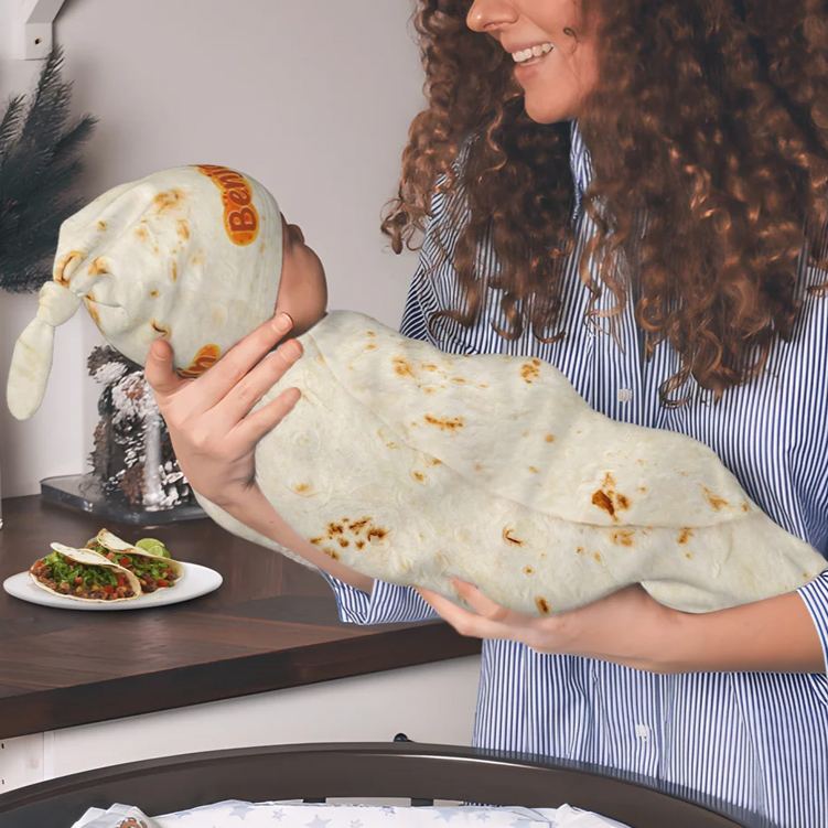 Personalized Tortilla Swaddle Blanket and Knot Hat Set with Name Birthday Baby Shower Gift for Newborns Babies