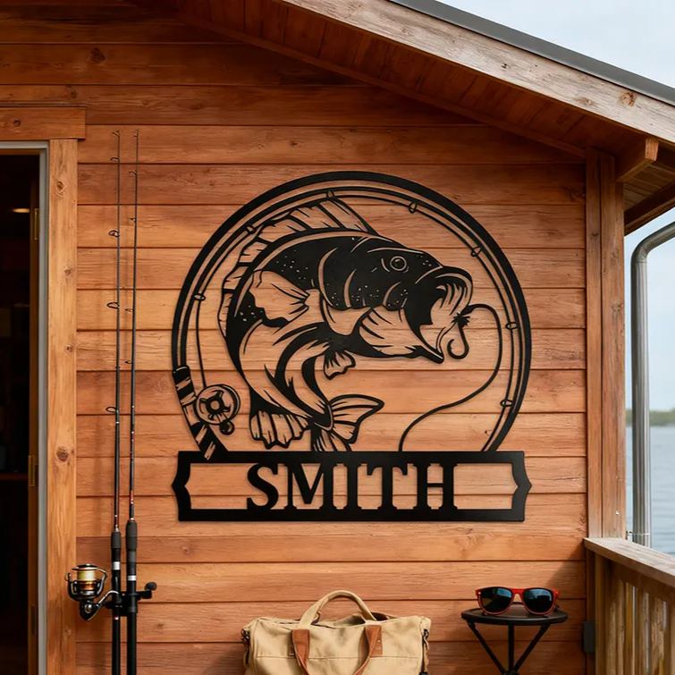 Personalized Fishing Metal Wall Art Bass Fish Metal Sign or Ornament Perfect for Anglers Cabin Home Decor or Unique Fishing Gifts