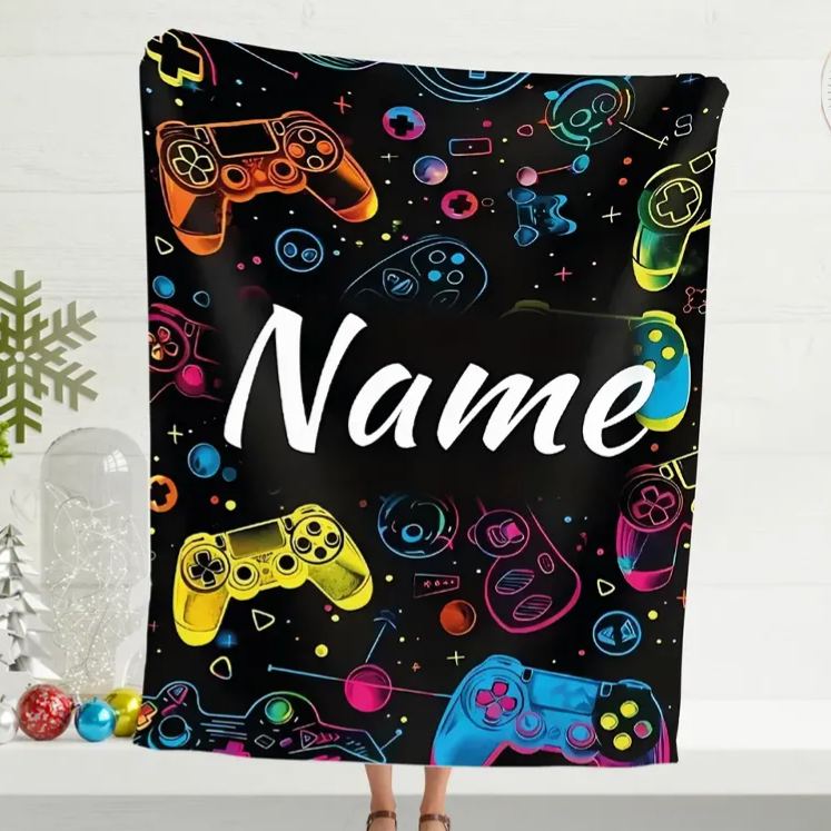 Personalized Gamer Blanket Gaming Room Decor Custom Name Blanket Gift for Gamer Geek Lover