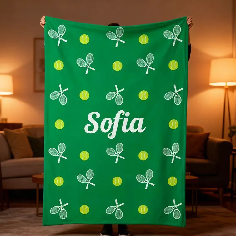 Personalized Tennis Blanket Custom Name Gift Tennis Lovers Courtside