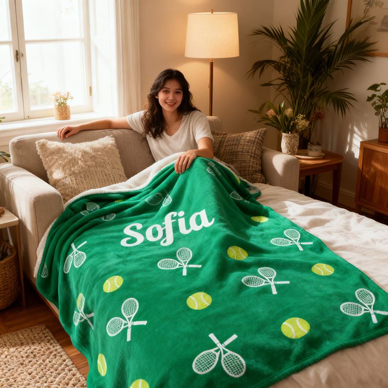 Personalized Tennis Blanket Custom Name Gift Tennis Lovers Courtside