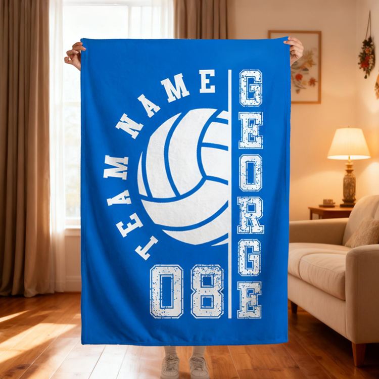 Personalized Volleyball Blanket Large Central Ball Print Custom Name Number Team Name Gift for Volleyball Fans Players
