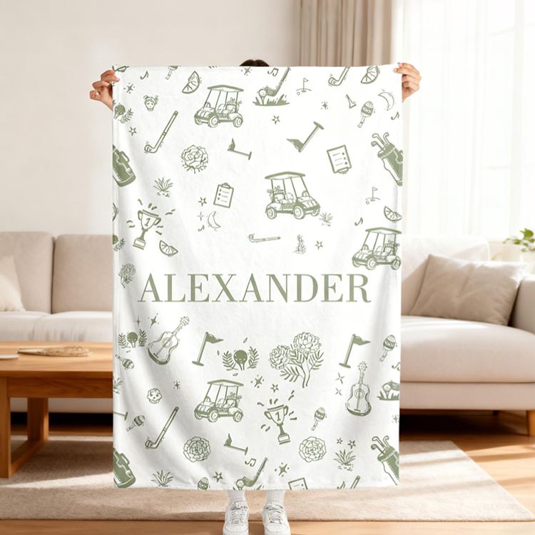 Personalized Golf Style Blanket Custom Name Gift for Golfers Players Course