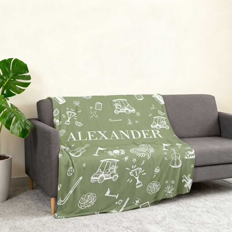 Personalized Golf Style Blanket Custom Name Gift for Golfers Players Course