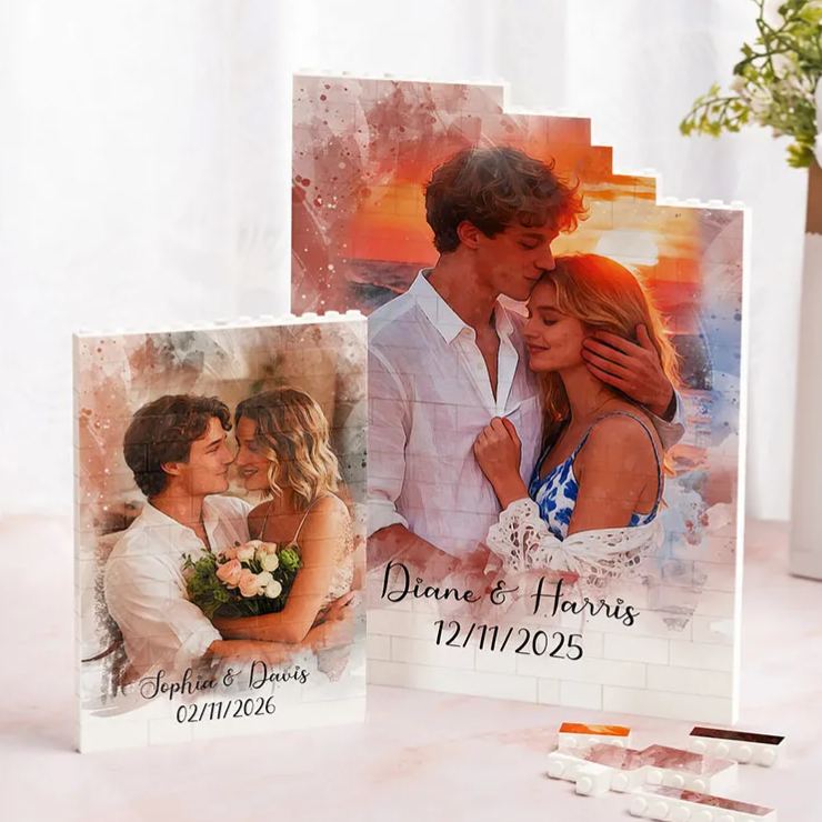 Personalized Couple Photo Art Building Blocks Custom Name Date Photo Blocks Valentine's Day Gift for Boyfriend Girlfriend Husband Wife Anniversary Gift