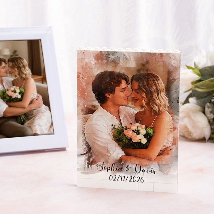 Personalized Couple Photo Art Building Blocks Custom Name Date Photo Blocks Valentine's Day Gift for Boyfriend Girlfriend Husband Wife Anniversary Gift