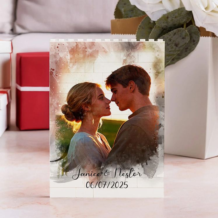 Personalized Couple Photo Art Building Blocks Custom Name Date Photo Blocks Valentine's Day Gift for Boyfriend Girlfriend Husband Wife Anniversary Gift