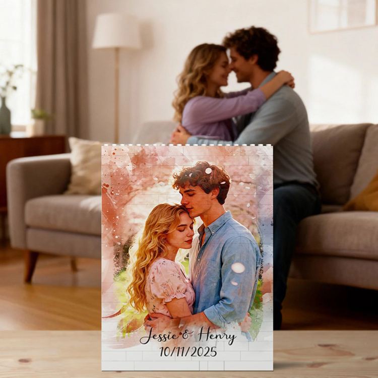 Personalized Couple Photo Art Building Blocks Custom Name Date Photo Blocks Valentine's Day Gift for Boyfriend Girlfriend Husband Wife Anniversary Gift