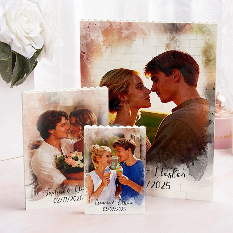 Personalized Couple Photo Art Building Blocks Custom Name Date Photo Blocks Valentine's Day Gift for Boyfriend Girlfriend Husband Wife Anniversary Gift
